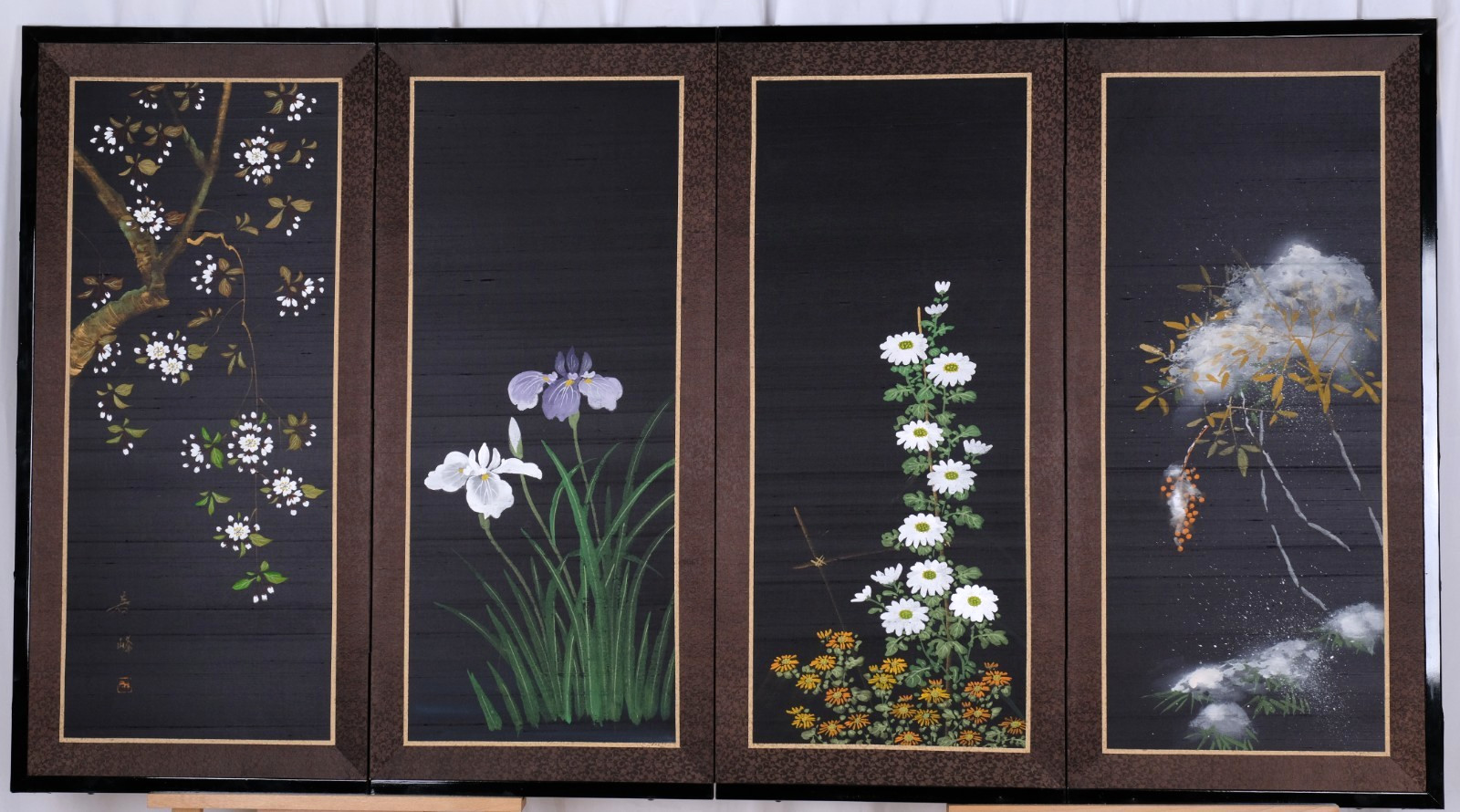 1980s Japanese Silk Byobu \