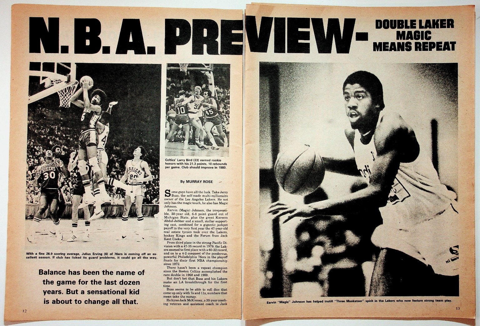 Magic Johnson NBA Preview 1980-81 Original Magazine Article Dr. J Larry Bird