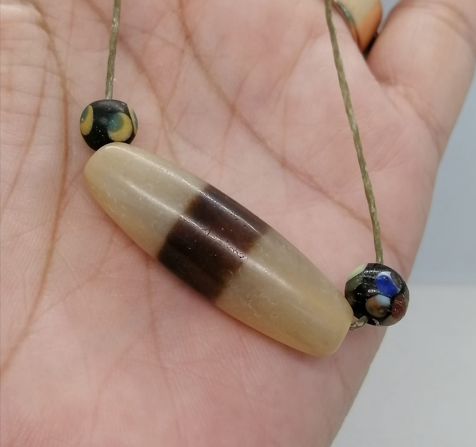 Wonderful Old  Etched Stone Luke Mik Dzi Eye Bead Antique Amulet