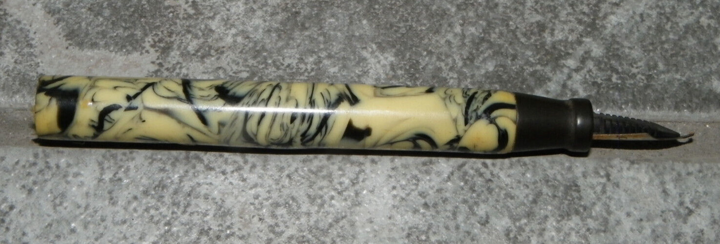 Vtg Pale Yellow & Black Swirl Fountain Pen-Gold-Color Duall 4 Nib-Missing Cap Vtg Pale Yellow & Black Swirl Fountain Pen-Gold-Color Duall 4 Nib-Missing Cap