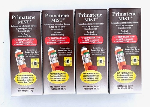 Lot of 4 Primatene Mist Epinephrine Inhalation Aerosol Bronchodilator - 11.7 g Lot of 4 Primatene Mist Epinephrine Inhalation Aerosol Bronchodilator - 11.7 g