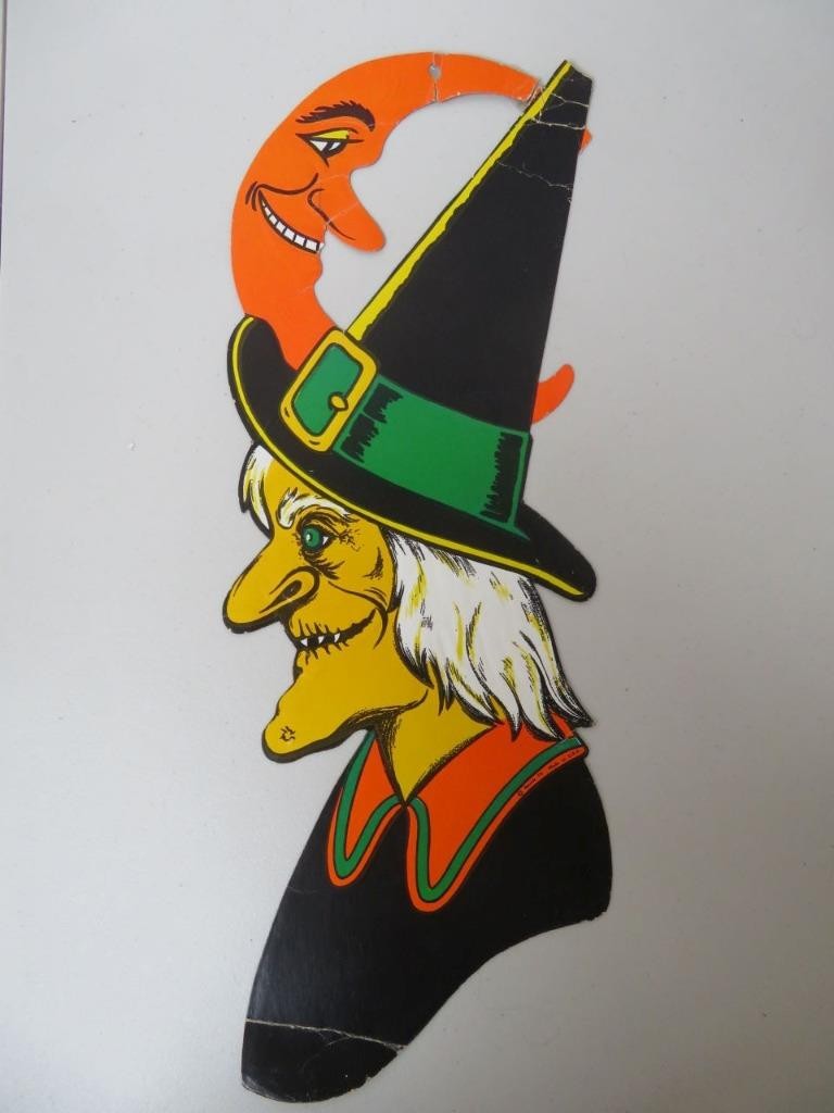Vintage 1970s Beistle Halloween Die Cut Decoration Witch & Moon 22\
