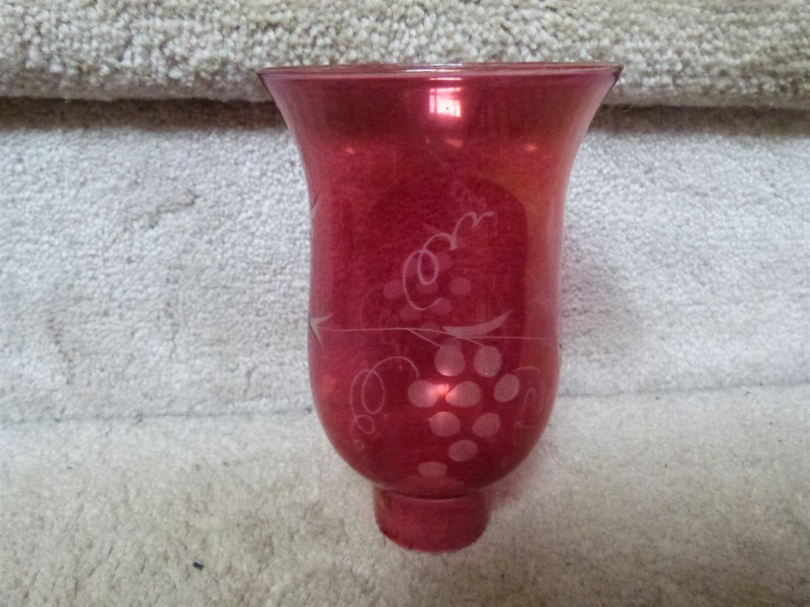 VINT Ruby Red Cut to Clear Glass Hurricane Lamp Chimney Light Shade GRAPES 6