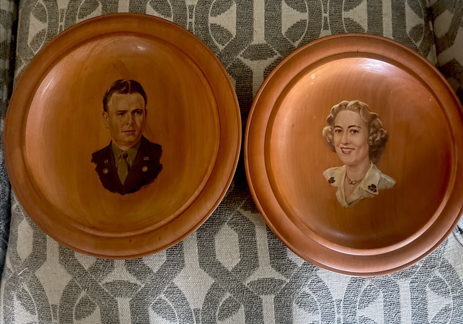 Vintage Ed Ertel Furth im Wald Bavaria Terra Cotta Portrait Wood Plates /Rare