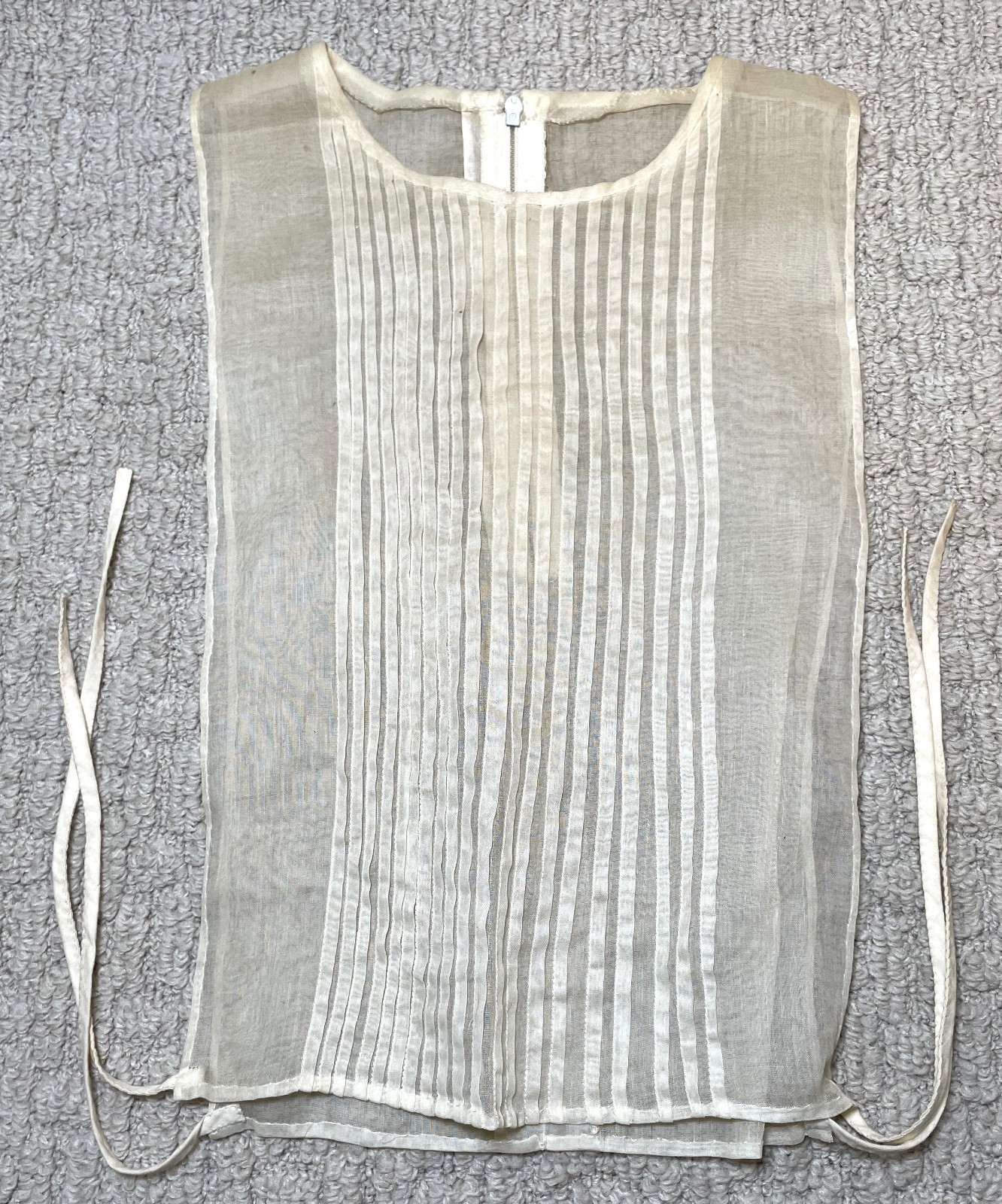 Antique Ivory Silk Linen Jabot Dickey Extender Chemisette Vestee Side Tie Pleats