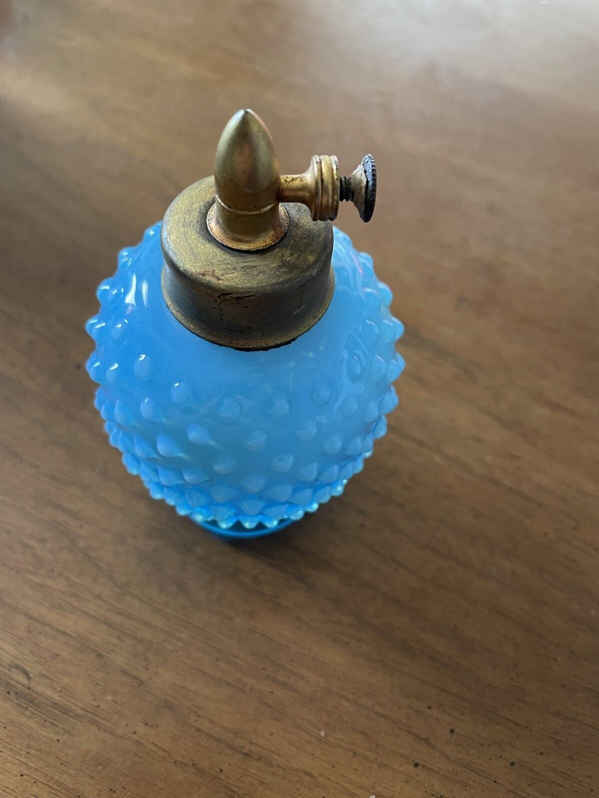 Vintage Fenton French Aqua Blue Opalescent Hobnail Perfume Bottle