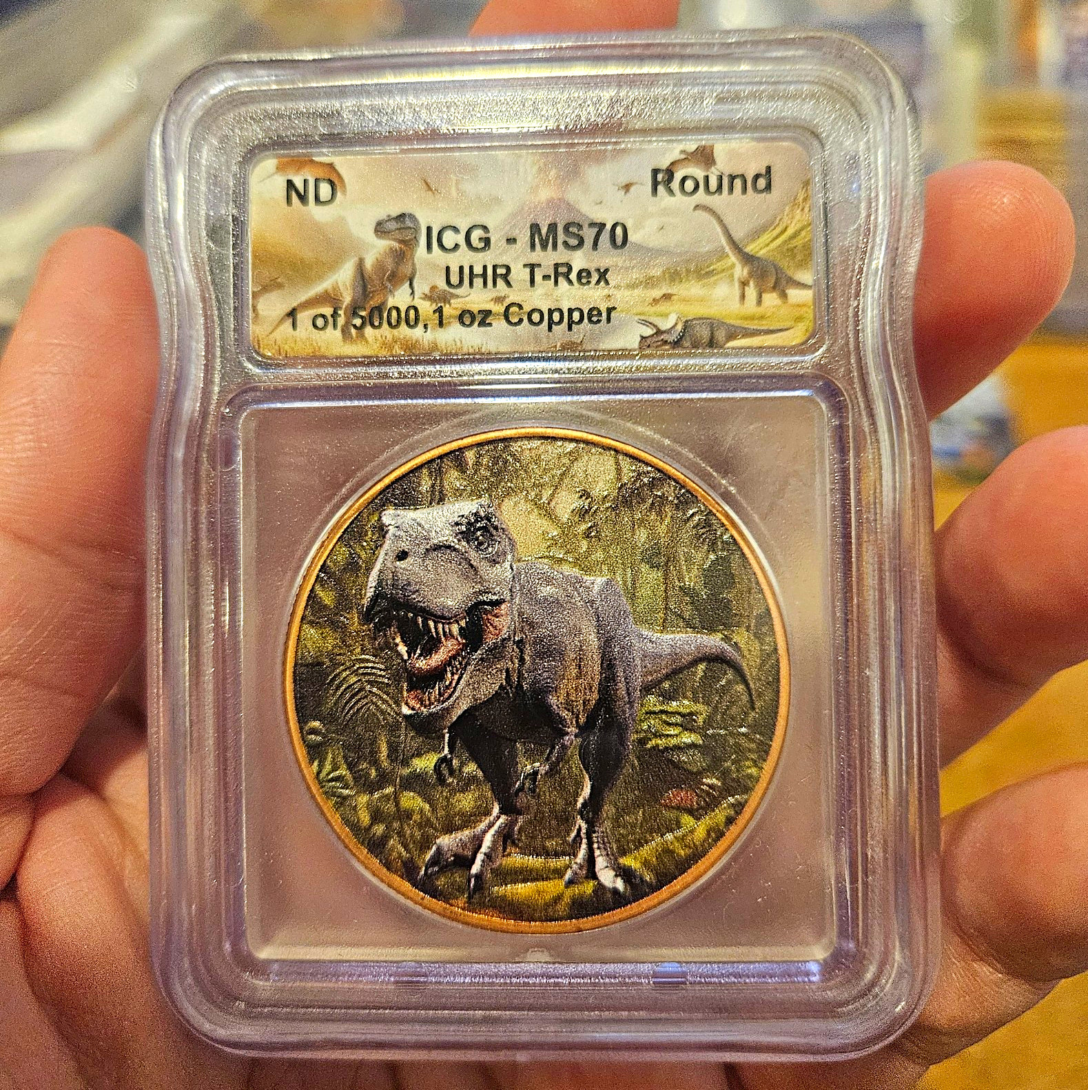 ICG MS70 UHR T-Rex 1 oz .999 Fine Copper Round 1 of 5000