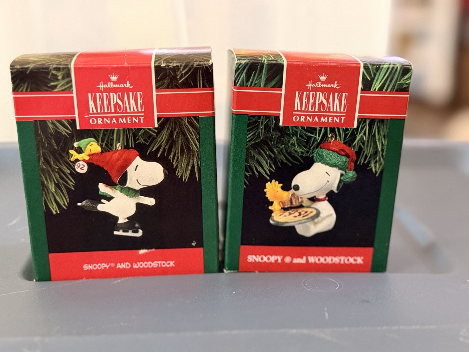 Lot (2) Vintage 90s Hallmark Keepsake Ornaments Snoopy & Woodstock 
