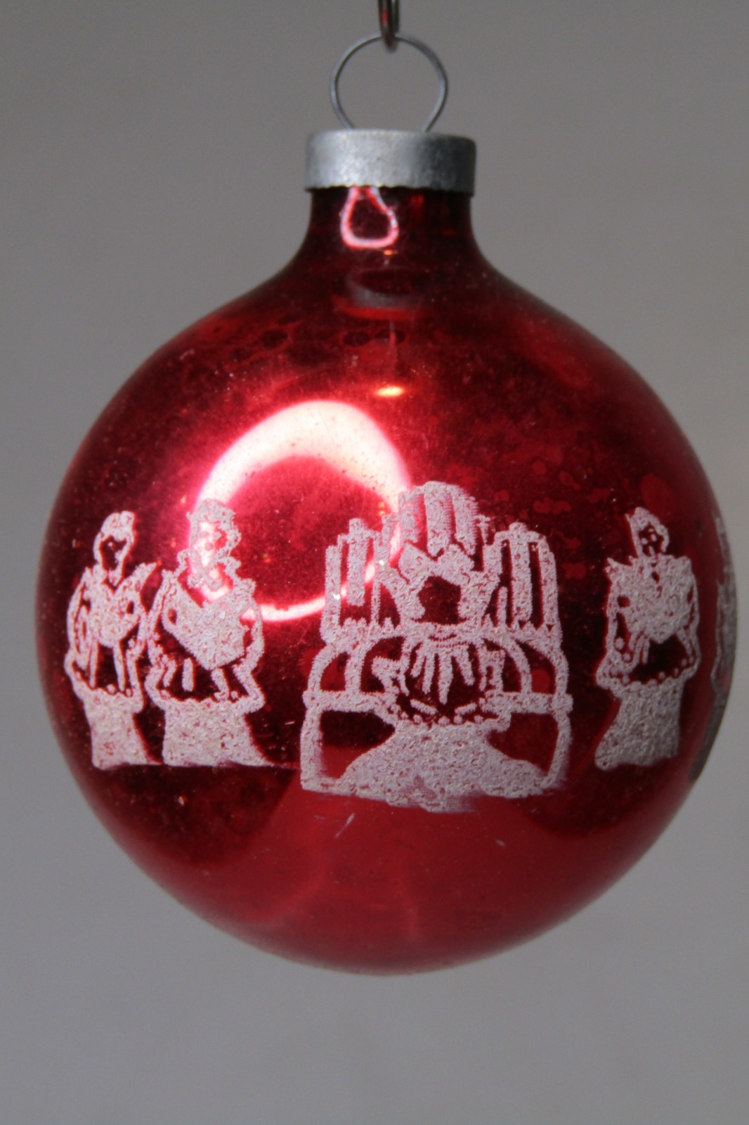 Vintage Glass Stencil Pictured CAROLERS JOYOUS NOEL BALL Christmas Ornament COBY