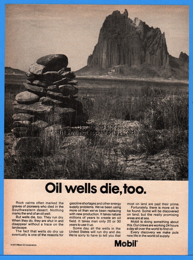 1973 Mobil Oil Wells Die Too Desert Photo Magazine Print Ad