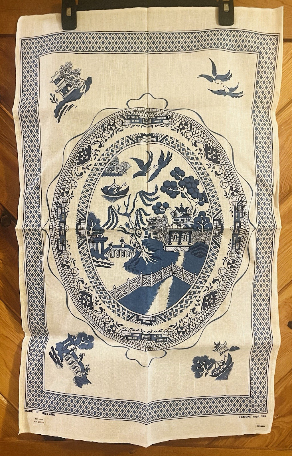 Vtg Samuel Lamont Blue Willow Tea Towel NWT Cotton Linen Blend Ireland 19X31\