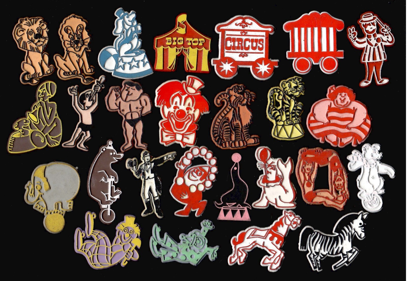 26x Circus Lot Vtg Novelty Magnet Rubber Flexible Fridge  '70s