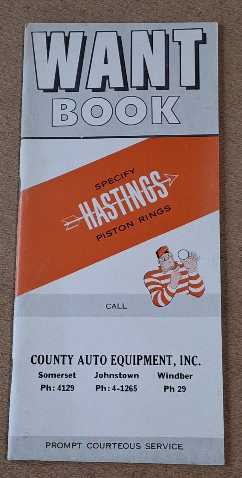 Vintage HASTINGS PISTON RINGS WANT BOOK Brochure Johnstown Windber Somerset PA