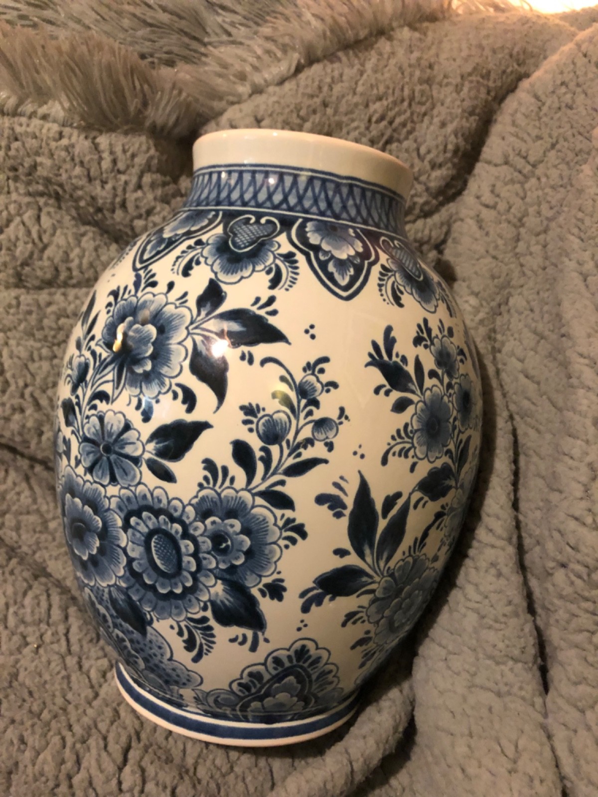 Vintage Oud Delft Blue and White Floral Vase - Hand Painted No. 180