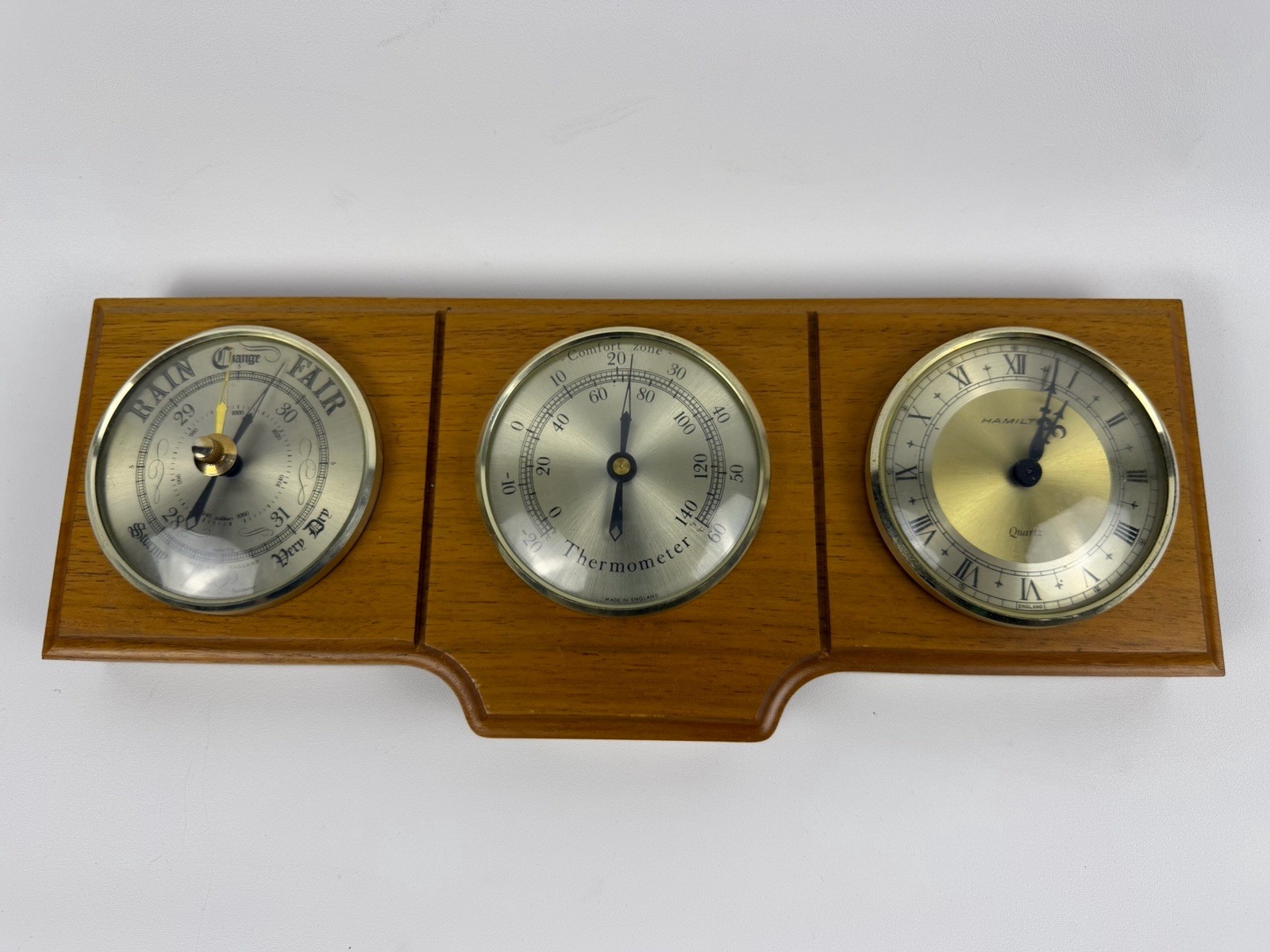 Hamilton France Wood & Brass Weather Station Barostar Thermostar