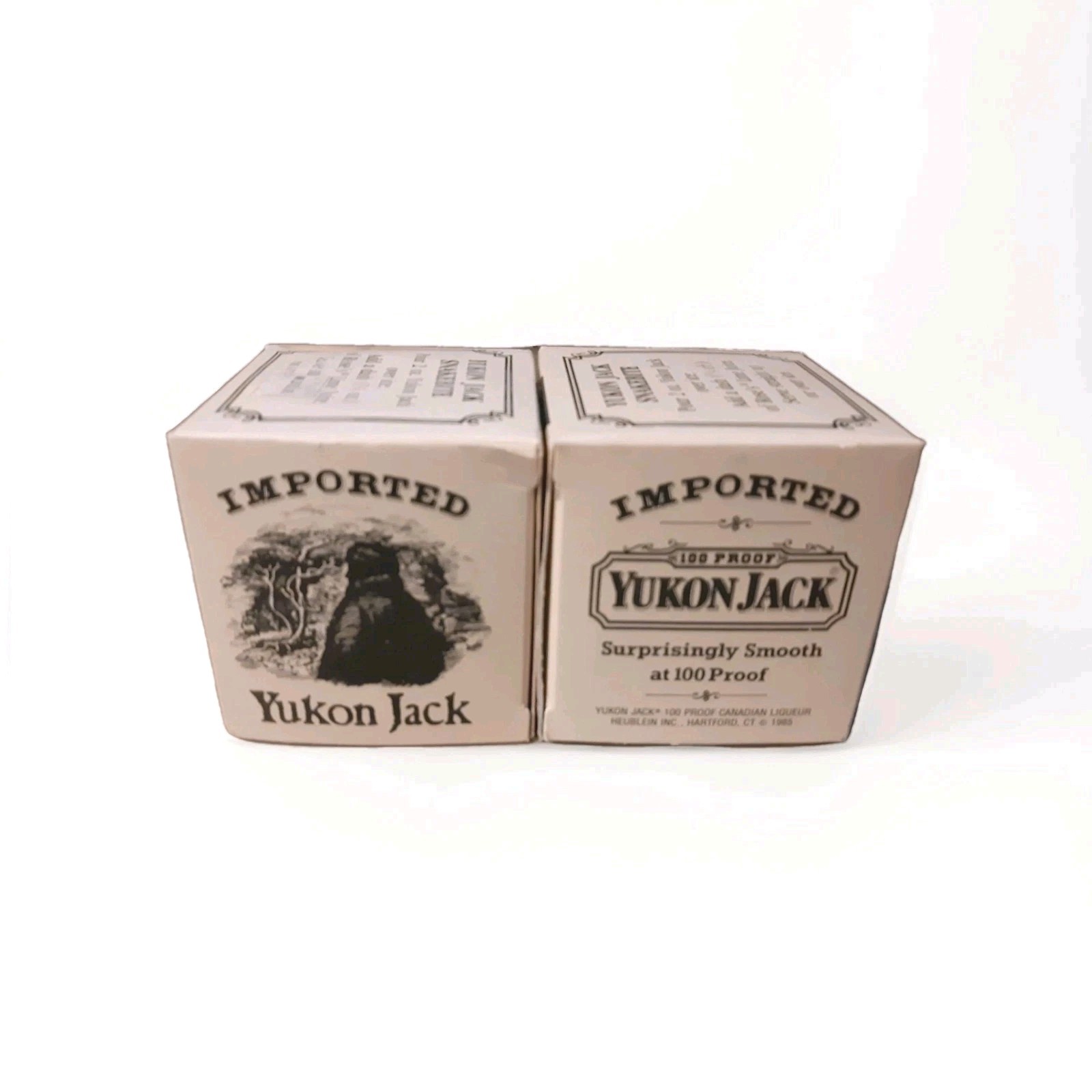 (2) Vintage Yukon Jack Rocks Glasses...New in Box...Snakebite Recipe...1985