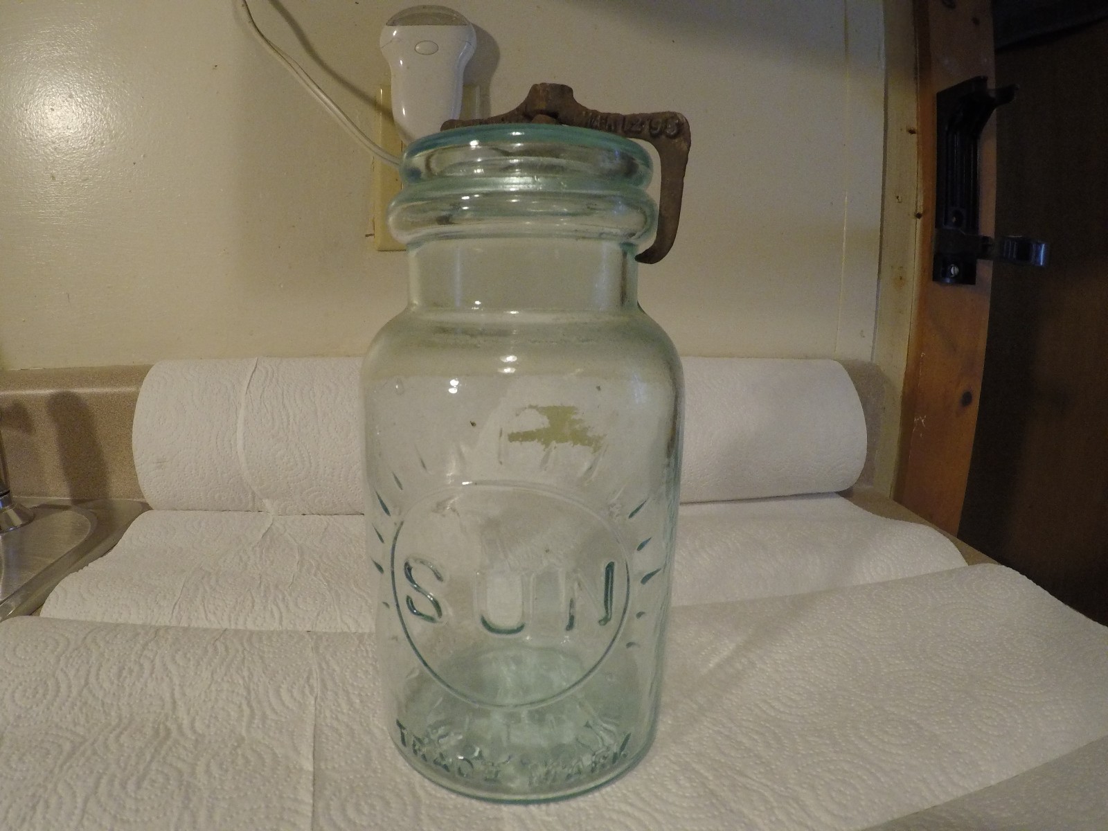 Antique Fruit Jar. Sun Trade Mark. J P Barstow #1 mold.  Quart ground lip