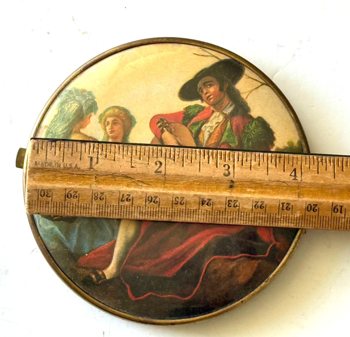 Double Compact Round Mirror Vintage Victorian Courting Scene Vanity Made Germany