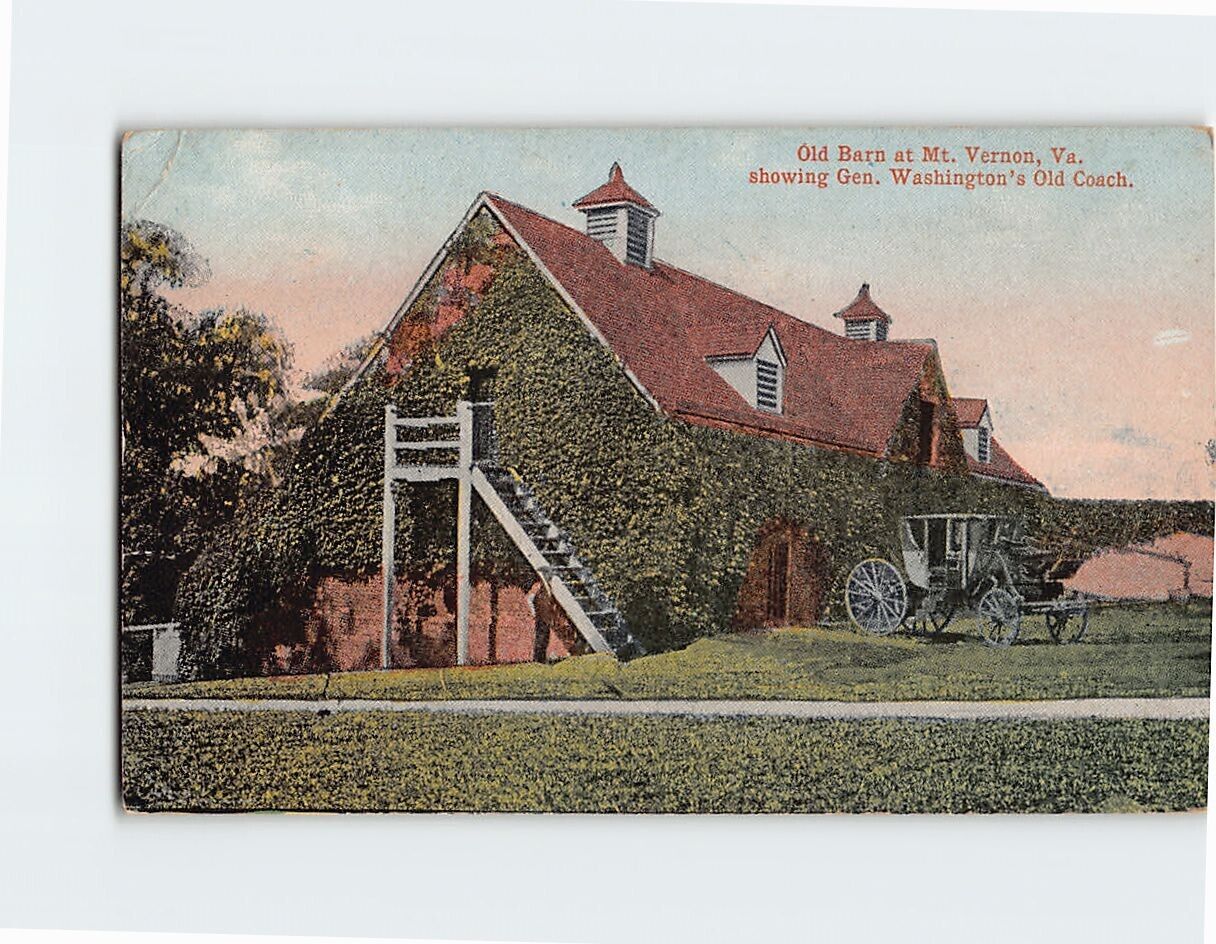 Postcard Old Barn, showing Gen. Washington\'s Old Coach, Mount Vernon, Virginia