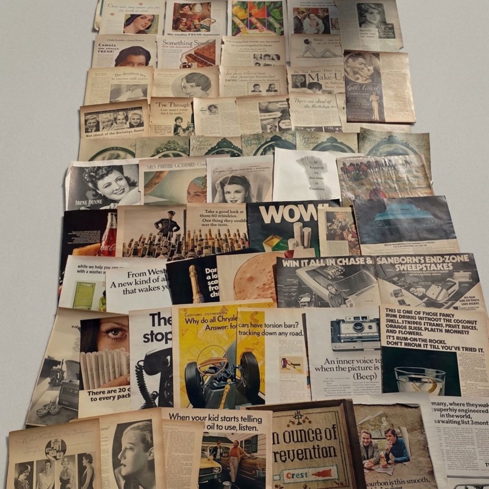 Large Lot Vintage Magazine Ads Ephemera 1930s 1970s Auto Liquor Beauty Art Craft