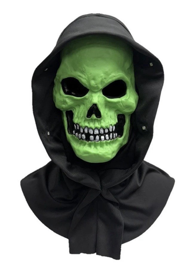 Fun World Black Light Green Skeleton Steve Skull Mask With Shroud EU Stamp Fun World Black Light Green Skeleton Steve Skull Mask With Shroud EU Stamp