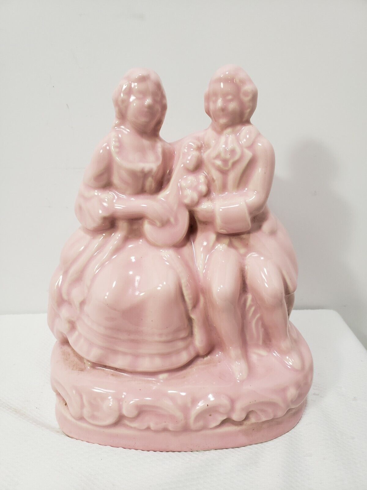 Vintage Pink Pottery Colonial Courting Couple Planter