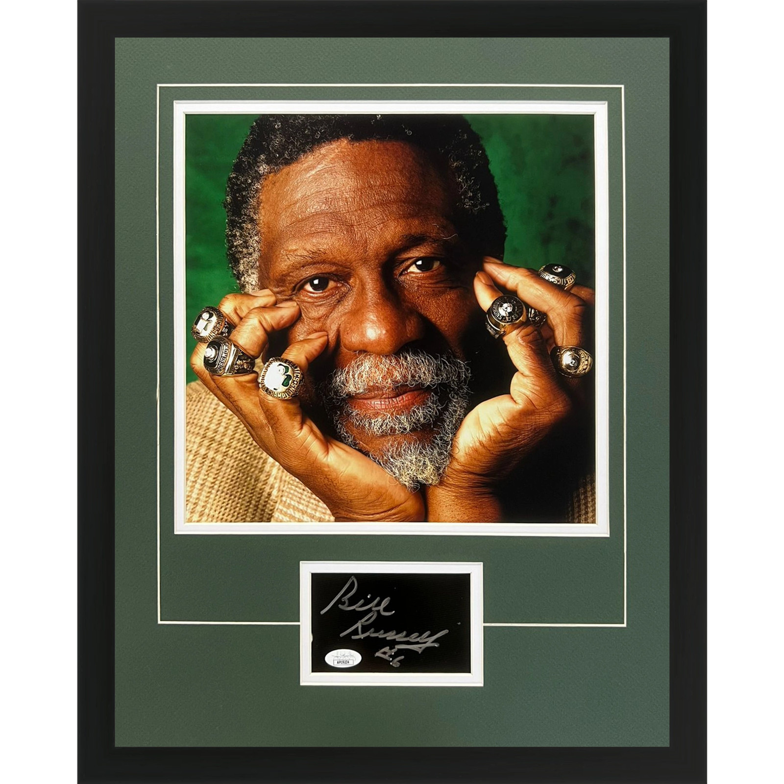 Bill Russell Autographed Boston Celtics (Rings) Deluxe Framed 12x12 Photo Piece Bill Russell Autographed Boston Celtics (Rings) Deluxe Framed 12x12 Photo Piece