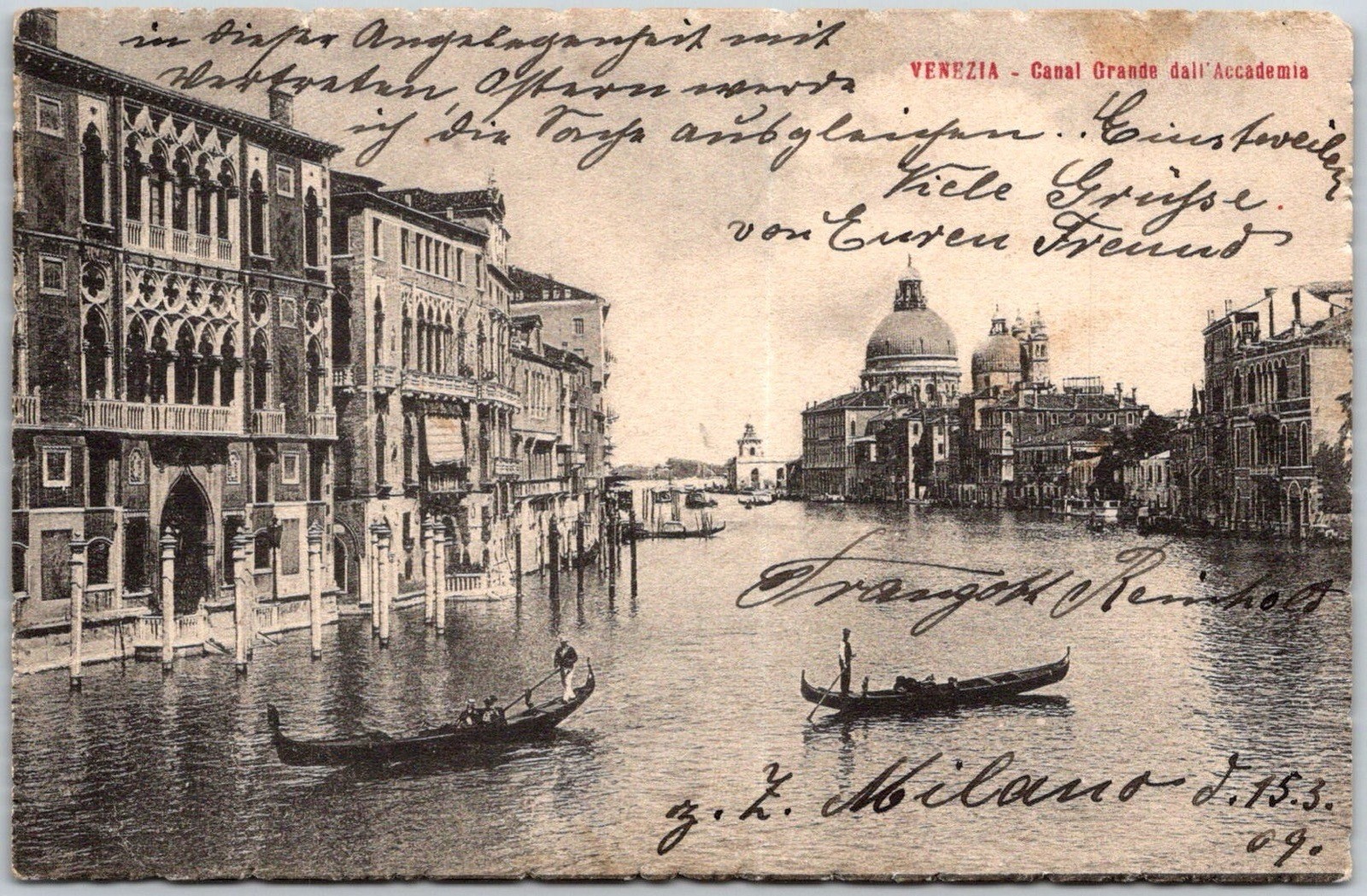 Venezia Italy Canal Grande C.1900s Sepia Posted Vintage Postcard