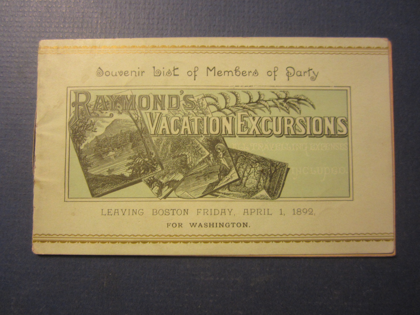 1892 - Raymond's Vacation Excursions - SOUVENIR LIST - Boston to Washington D.C.