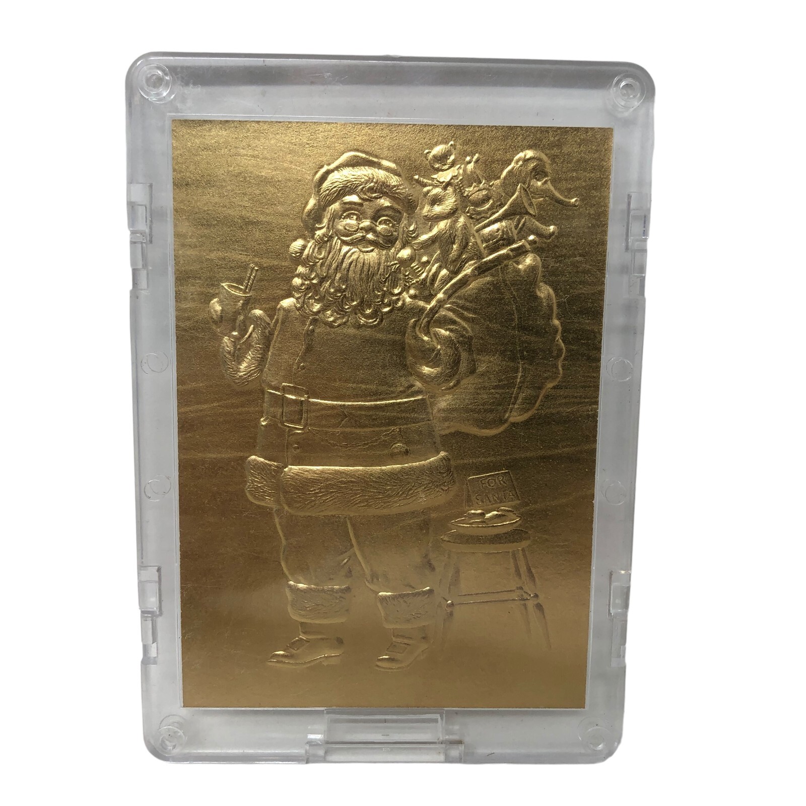 VTG Santa Around The World Series 1 Gold 22KT Embossed Card Milk Cookies Santa