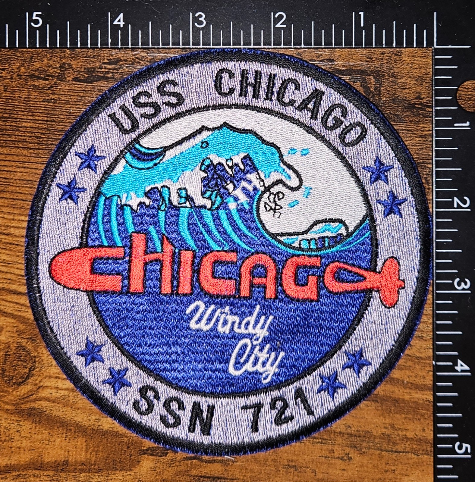 USS Chicago Windy City Los Angeles SSN 721 Military Submarine Cut Edge Patch