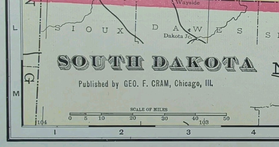 Vintage 1903 SOUTH DAKOTA Map 22\