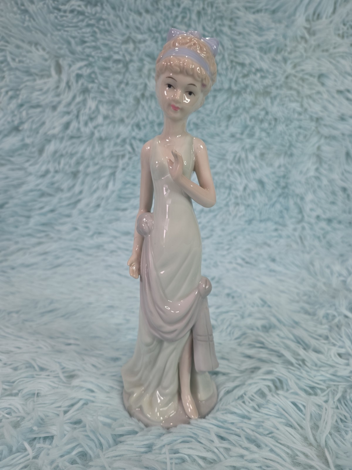 Vintage Fine Porcelain Elegant Lady Figurine Long Pink Flowing Gown Dress