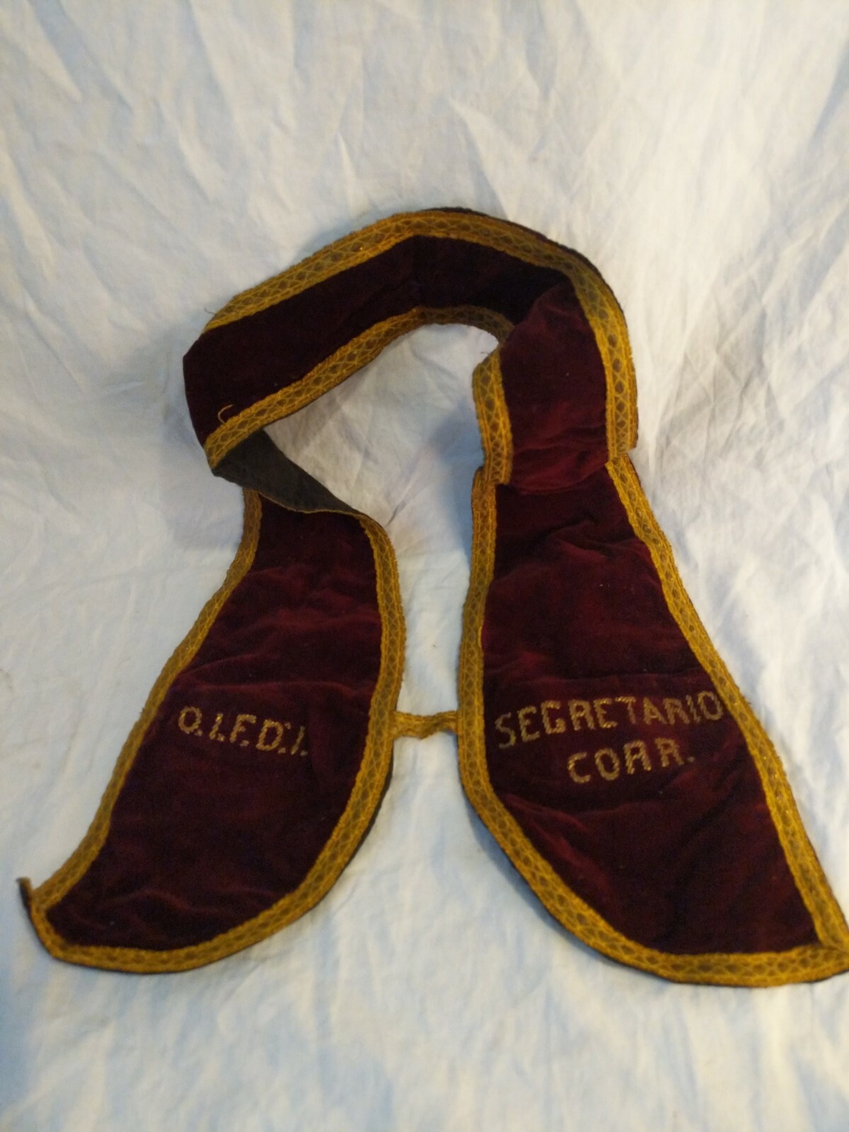 Antique 1900s Italian Secret Fraternal Club OFFICERS VELVET STOLE/VESTMENT OIFDI