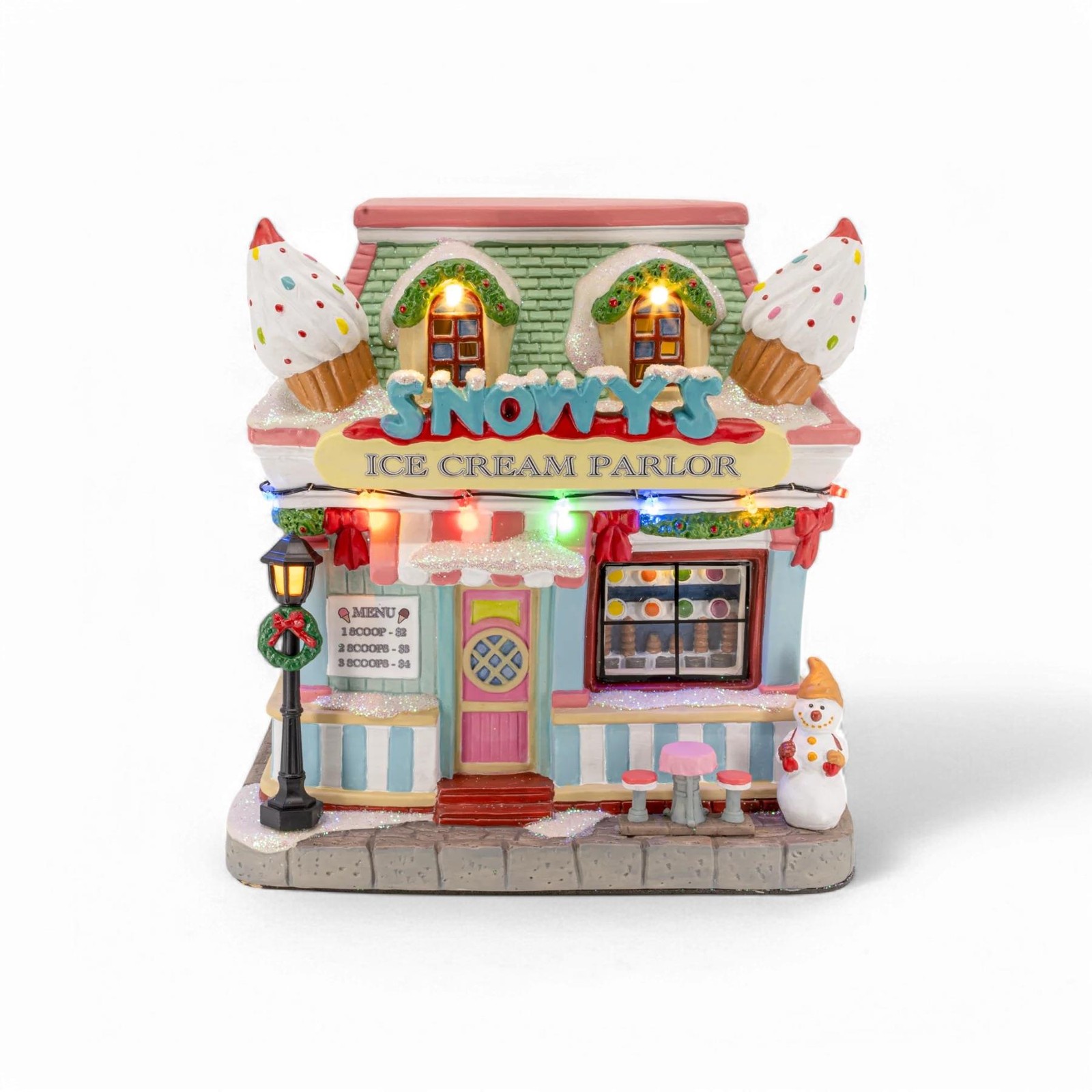 FG Square Snowys Ice Cream Parlor Christmas Village Huge Cone Roof MC3009 FG Square Snowys Ice Cream Parlor Christmas Village Huge Cone Roof MC3009