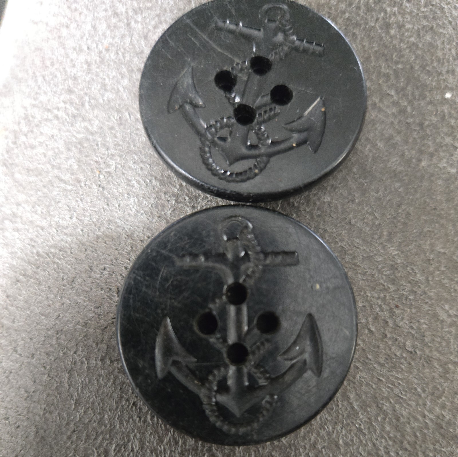 Vintage Set Pair Black US Navy Pea Coat Peacoat Nautical Anchor Round Buttons Vintage Set Pair Black US Navy Pea Coat Peacoat Nautical Anchor Round Buttons