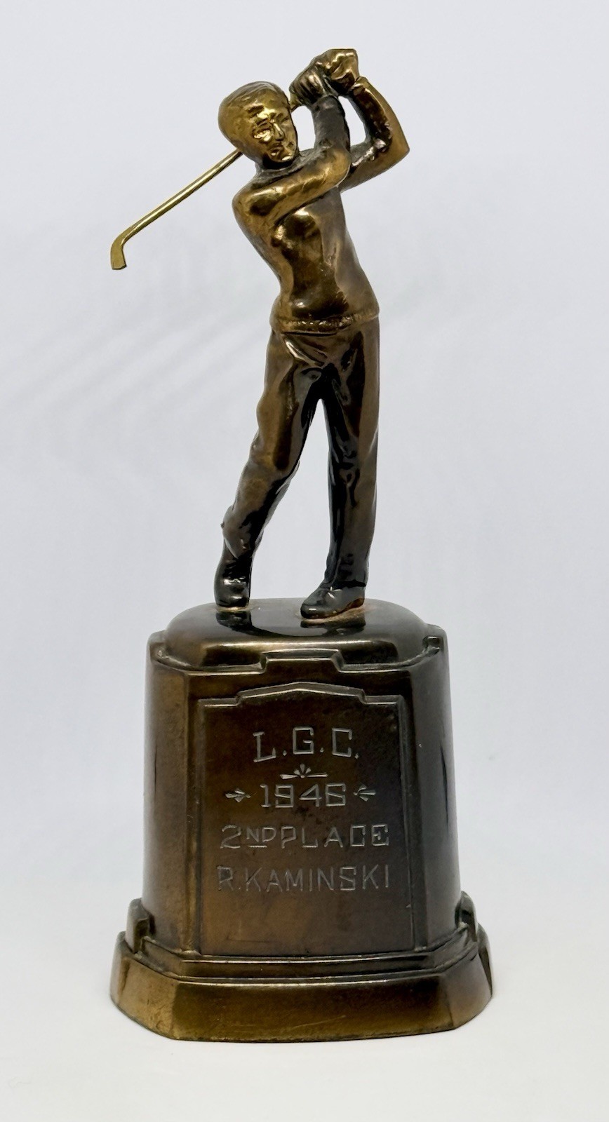 VTG 1946 Solid Brass Golf Trophy Male Golfer Statuette Art Deco WW2 Era