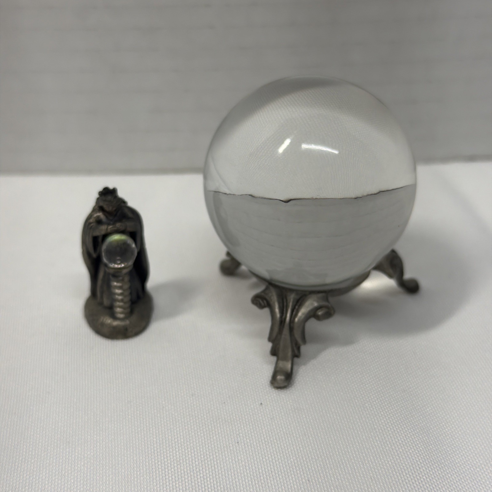 Vintage WAPW White Witch Pewter Figurine Lot With 2 Inch Crystal Ball Stand