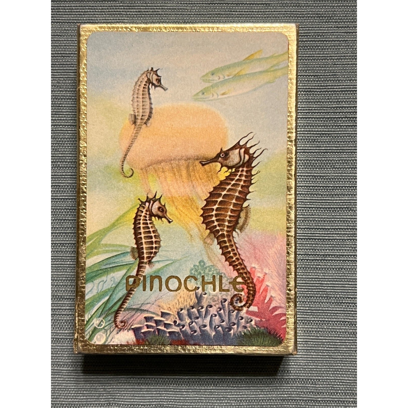 Vintage Florida Themed Pinochle Deck Seahorses Palm Trees MCM