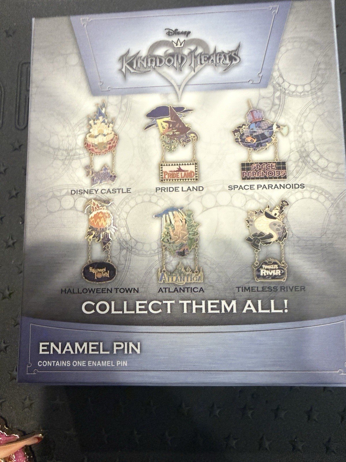 6 Boxes UNOPENED KINGDOM HEARTS Pin Worlds/Planets Monogram Dangle Pin GameStop