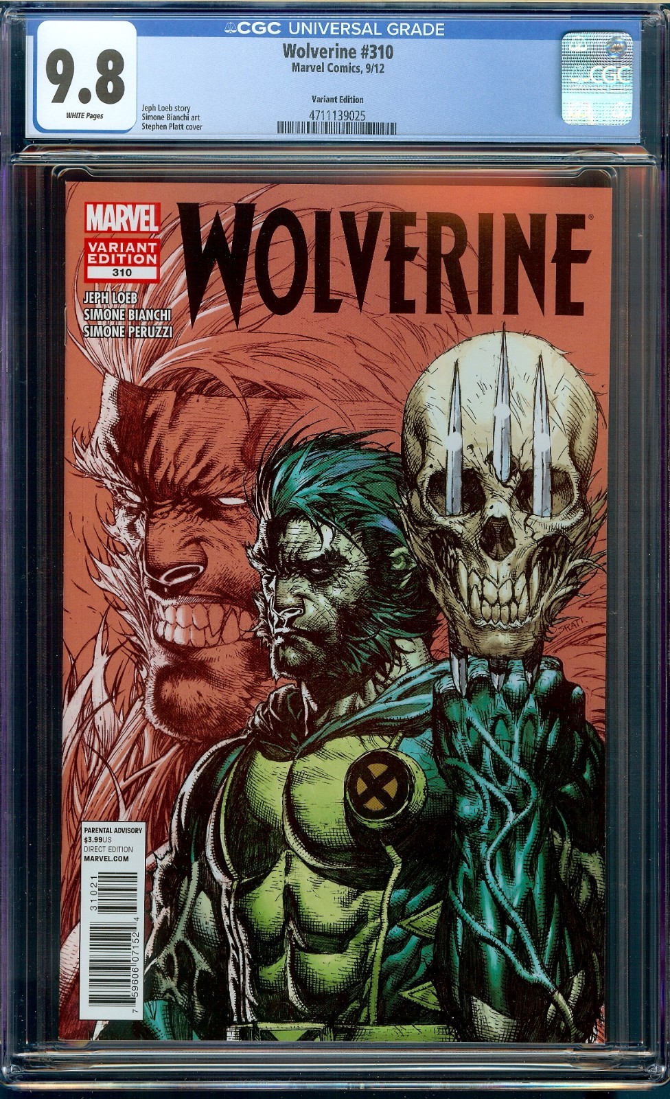 Wolverine #310 Stephen Platt Variant Cover CGC 9.8 WHITE Marvel Comics 2012