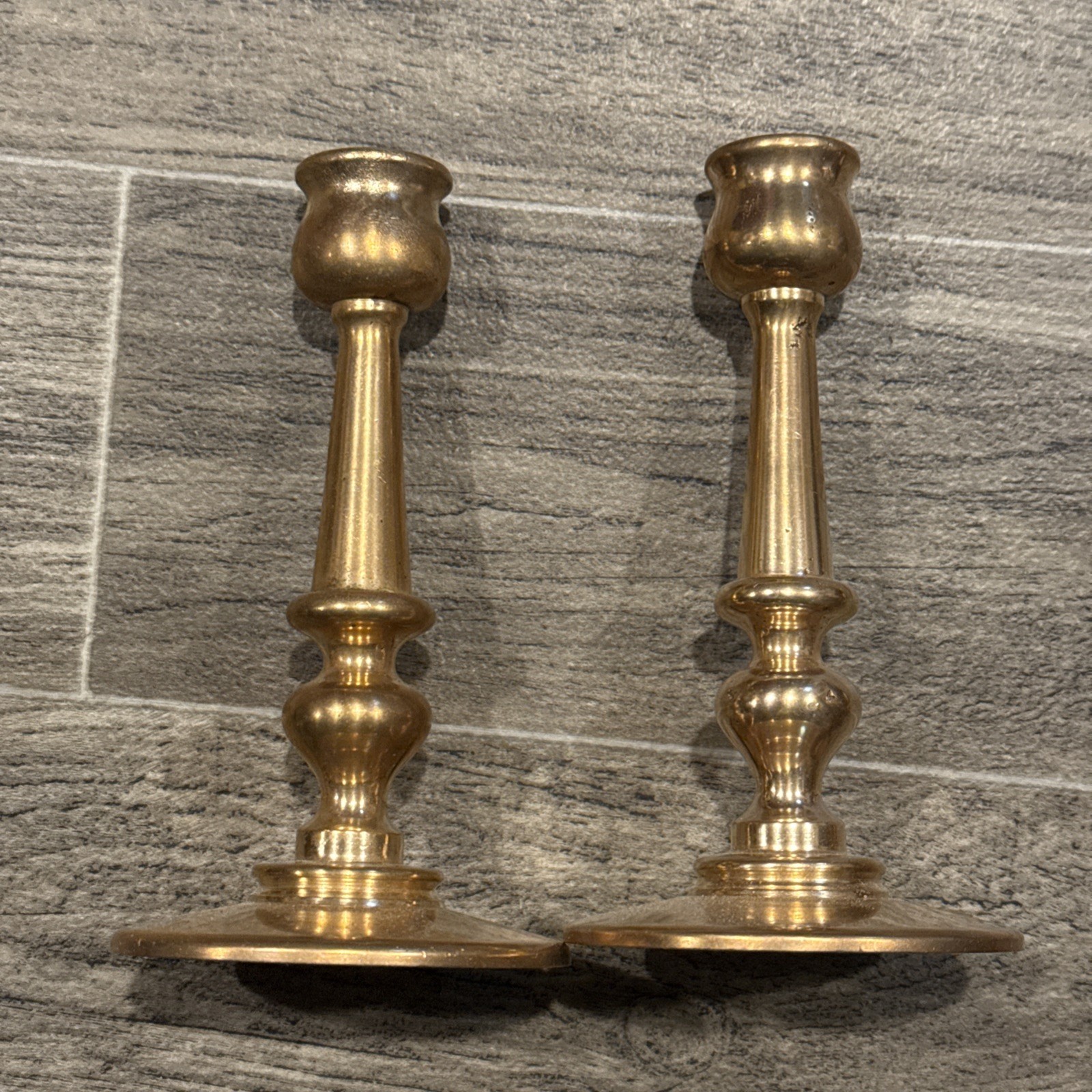 Vintage Pair of Heavy Solid Brass Candlesticks Candle Holders Traditional Set