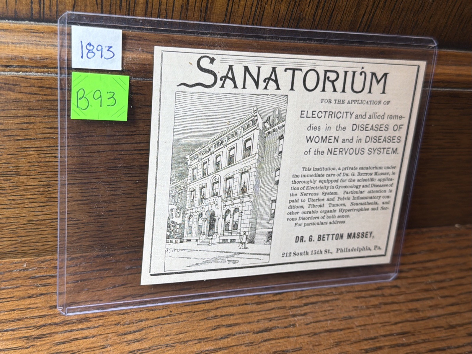 Antique 1906 Sanatorium Insane Asylum Diseases Tumors Philadelphia PA Picture Ad