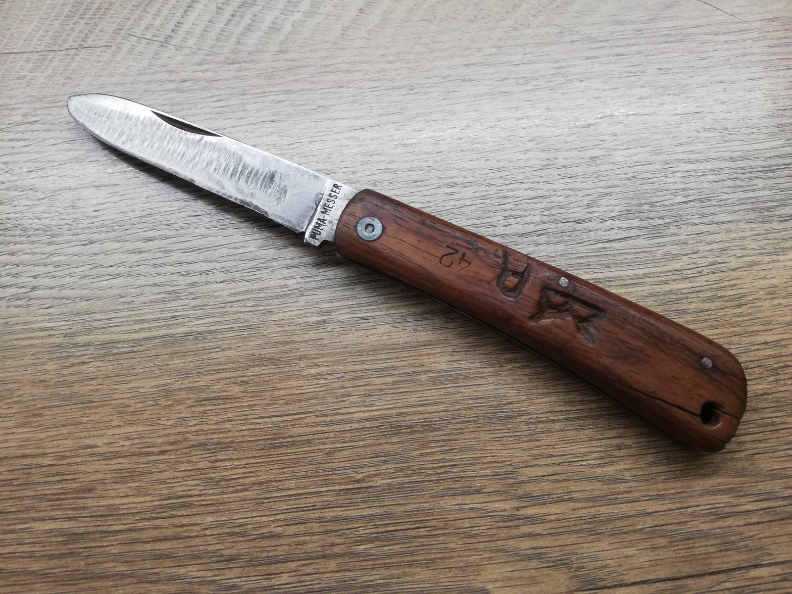 VTG WW2 German Puma-Werk Solingen Folding Pocket Knife Wood Handle Rare