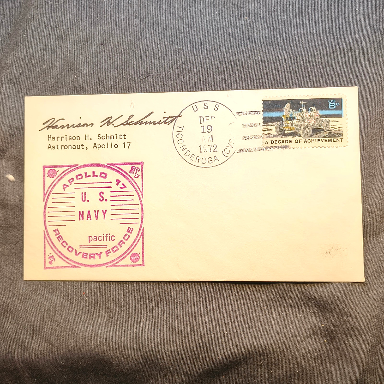 Apollo 17 Recovery Cover USS Ticonderoga DEC 19 1972 Facsimile Harrison Schmitt