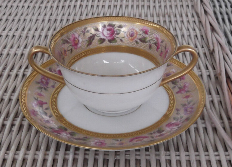 Hutschenreuther Hohenberg 1814-1914 Small Cream Soup Cup & Saucer -Floral & Gold