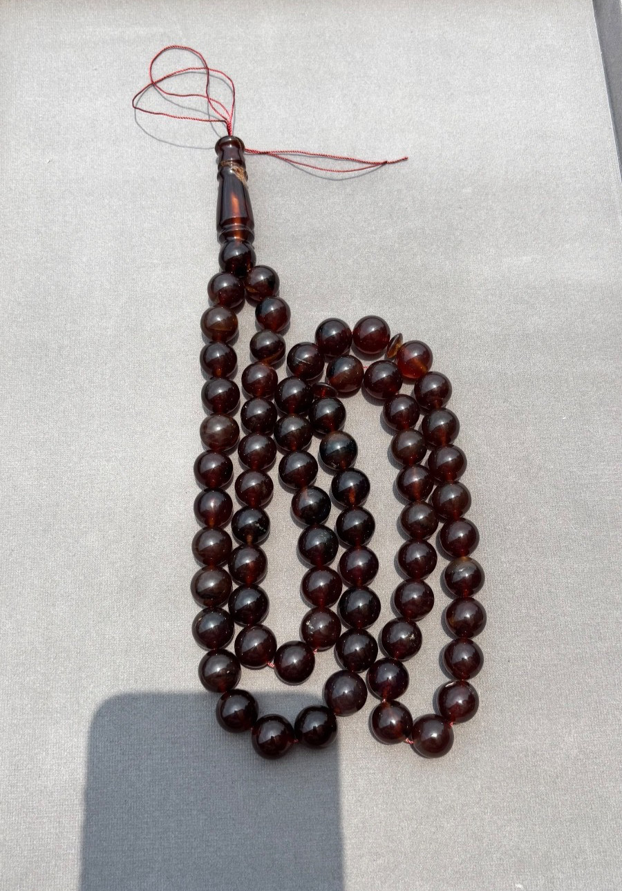 Natural Cherry Amber Tasbih Sumatra — 66 Beads 13mm — Round Shape Misbaha Prayer