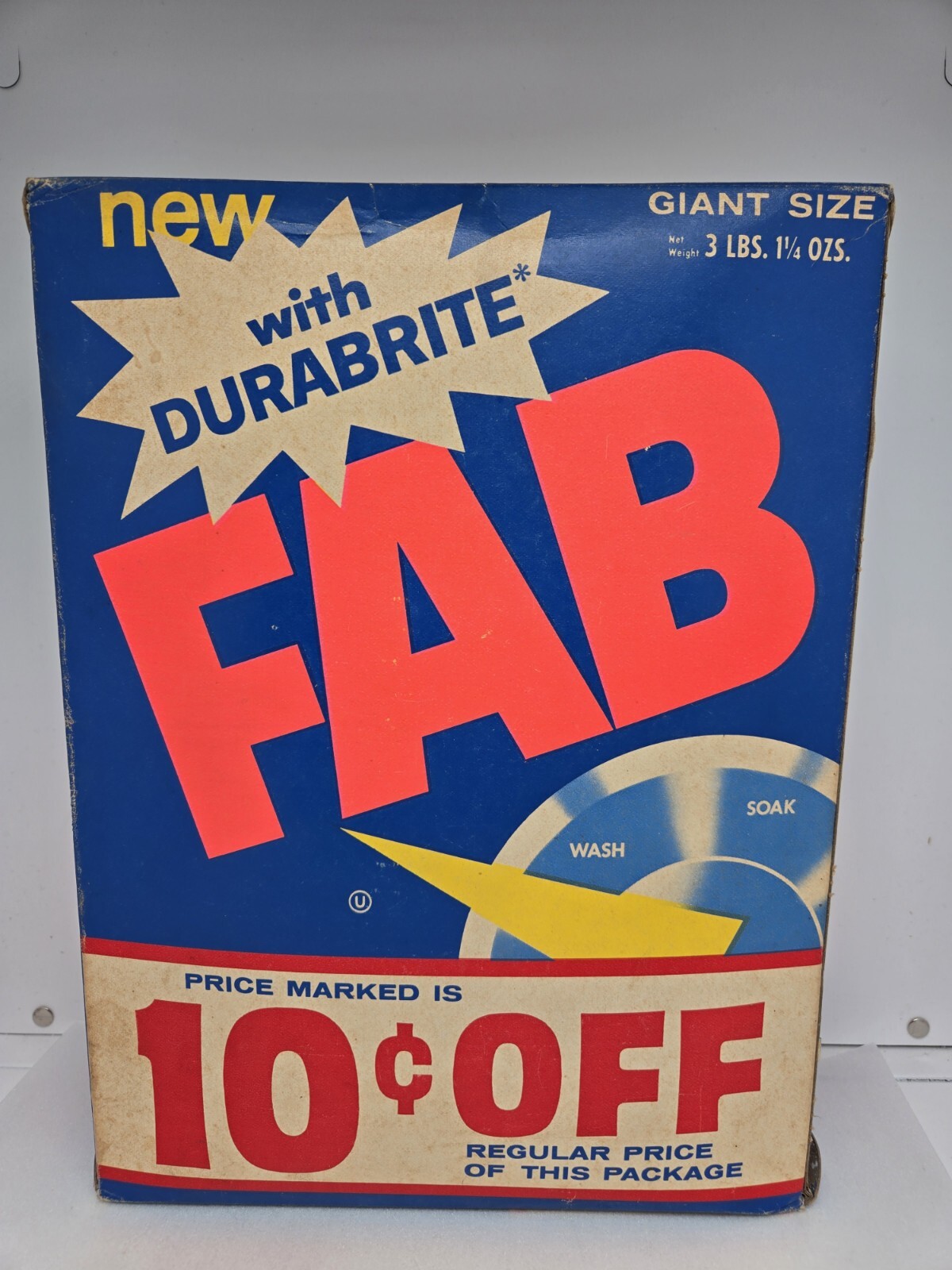 VINTAGE Fab Laundry Detergent w/Durabrite 3Lb 1.25oz Unopened Box 10¢ Off 1960's
