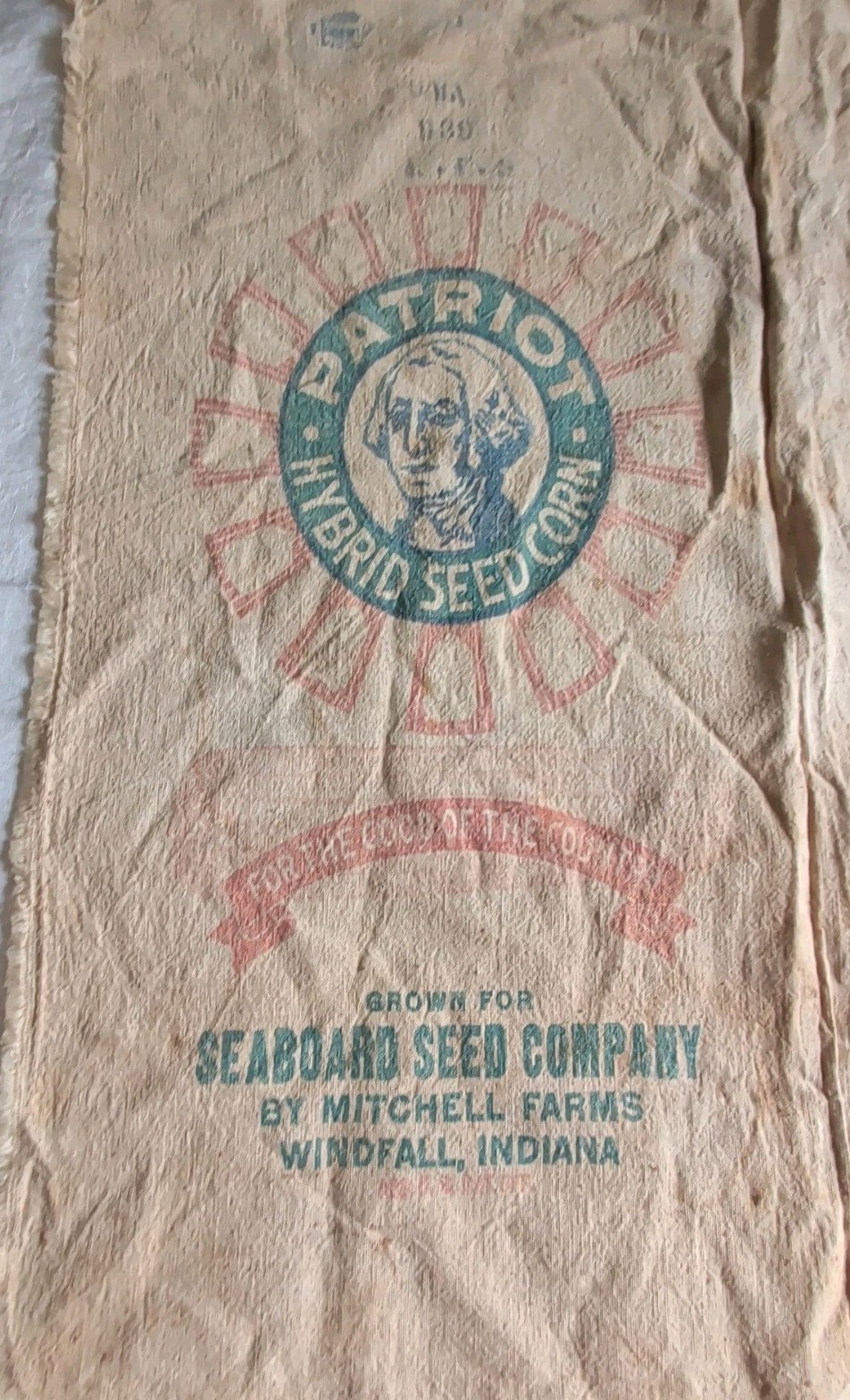 Vintage Cloth Seed Bag Patriot Hybrid Brand Seed Corn Mitchell Farms Indiana 
