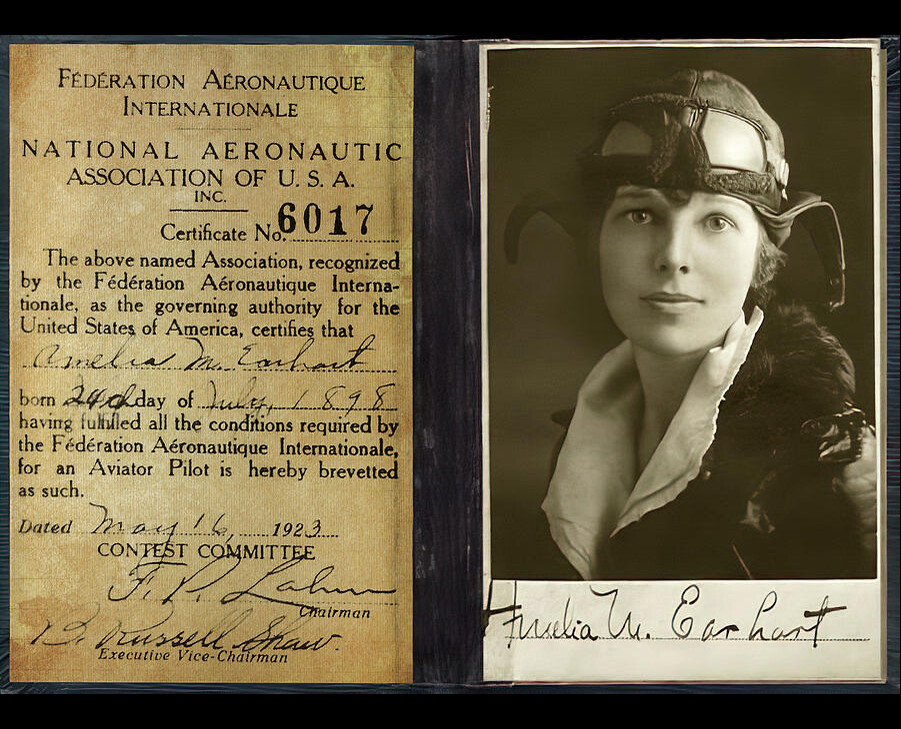 AMELIA EARHART 8X10 CELEBRITY PHOTO PICTURE PILOT\'S LICENSE
